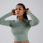 LONG SLEEVE CROPPED TOP bodywerkz S SAGE GREEN 