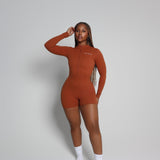 LONG SLEEVE ZIP UP ROMPER bodywerkz S BURNT ORANGE 