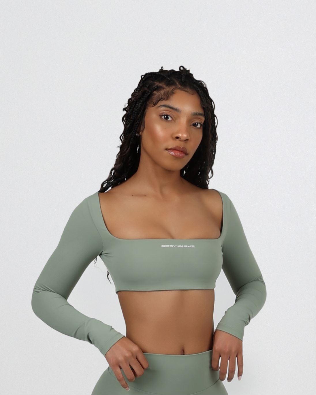 SQUARE NECK CROP TOP bodywerkz S SAGE GREEN 